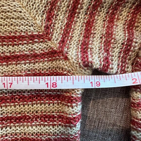 LRL Lauren Jeans Co Women Linen Knit Top Petite Tan Red Blue Striped Preppy - Picture 6 of 8